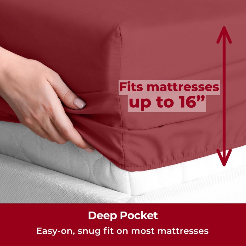 Mellanni Twin XL Sheets Set - 3 PC Iconic Collection Bedding - Hotel Luxury, Extra Soft, Cooling Bed Sheets - Wrinkle, Fade, Stain Resistant (Twin Extra Long, Brick Red) - Image 5